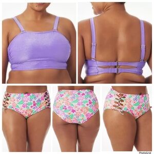 California Waves 3 plus size floral bottoms and lilac bikini top NWT